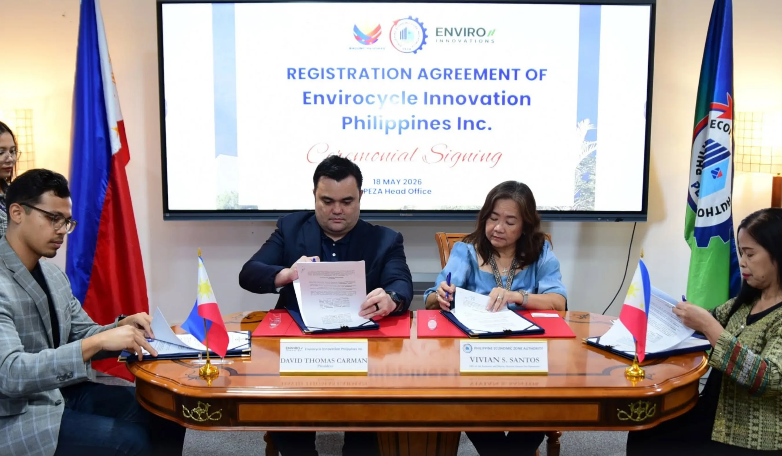 Registration agreement signing of Envirocycle Innovation Philippines Inc. as a PEZA-registered Green Technology company
