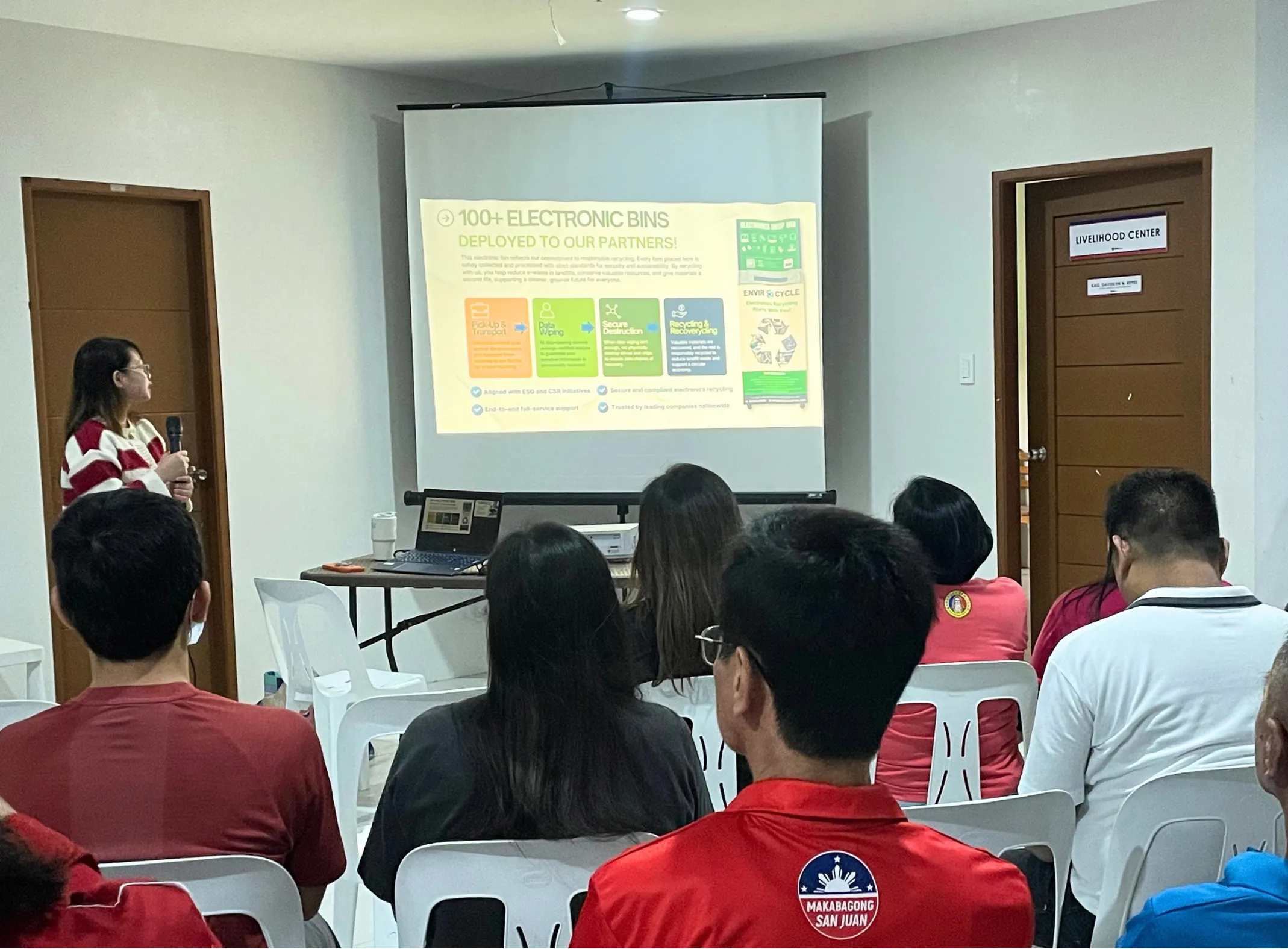 Ms. Monica Dunton of Envirocycle Philippines discussing responsible e-waste management at the E-Bin Program launch