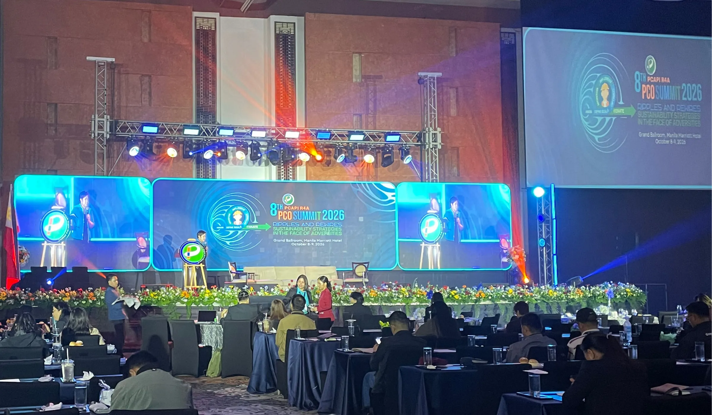 Stage of the 8th PCAPI R4A PCO Summit 2026 at the Grand Ballroom, Manila Marriott Hotel