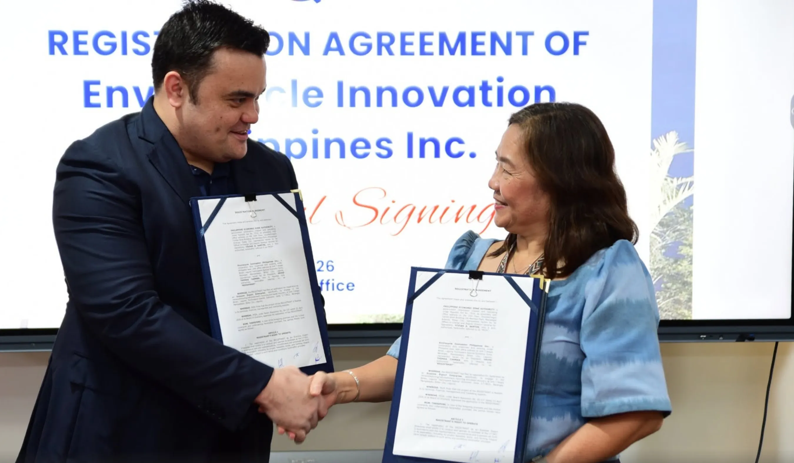 Handshake after the registration agreement signing of Envirocycle Innovation Philippines Inc.